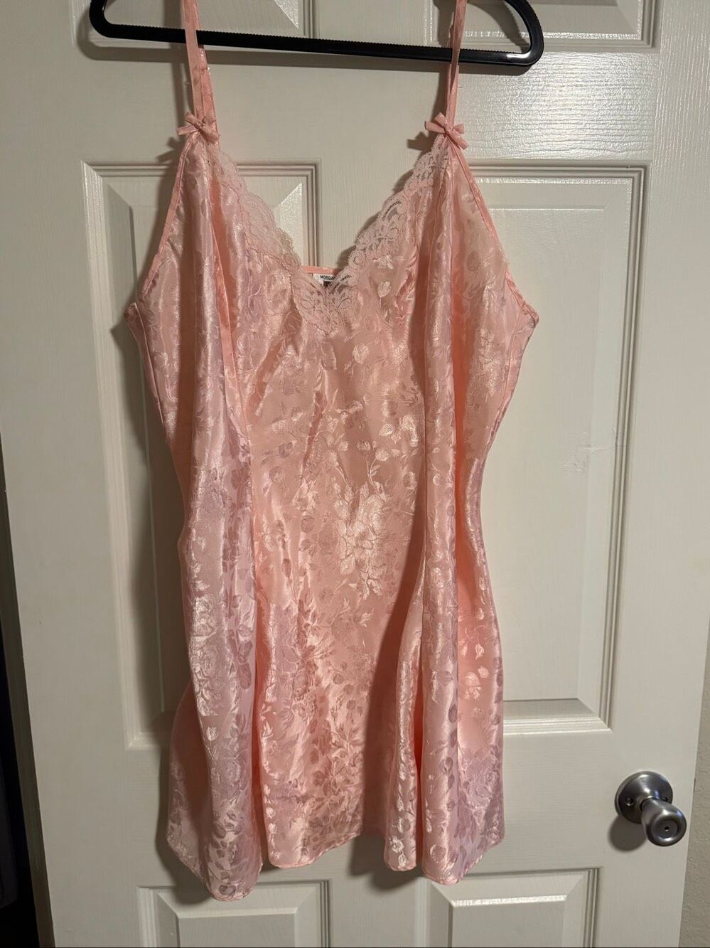 Morgan Taylor Pink Floral Satin Jacquard Lace Nightgown 1X Romantic Vintage Styl